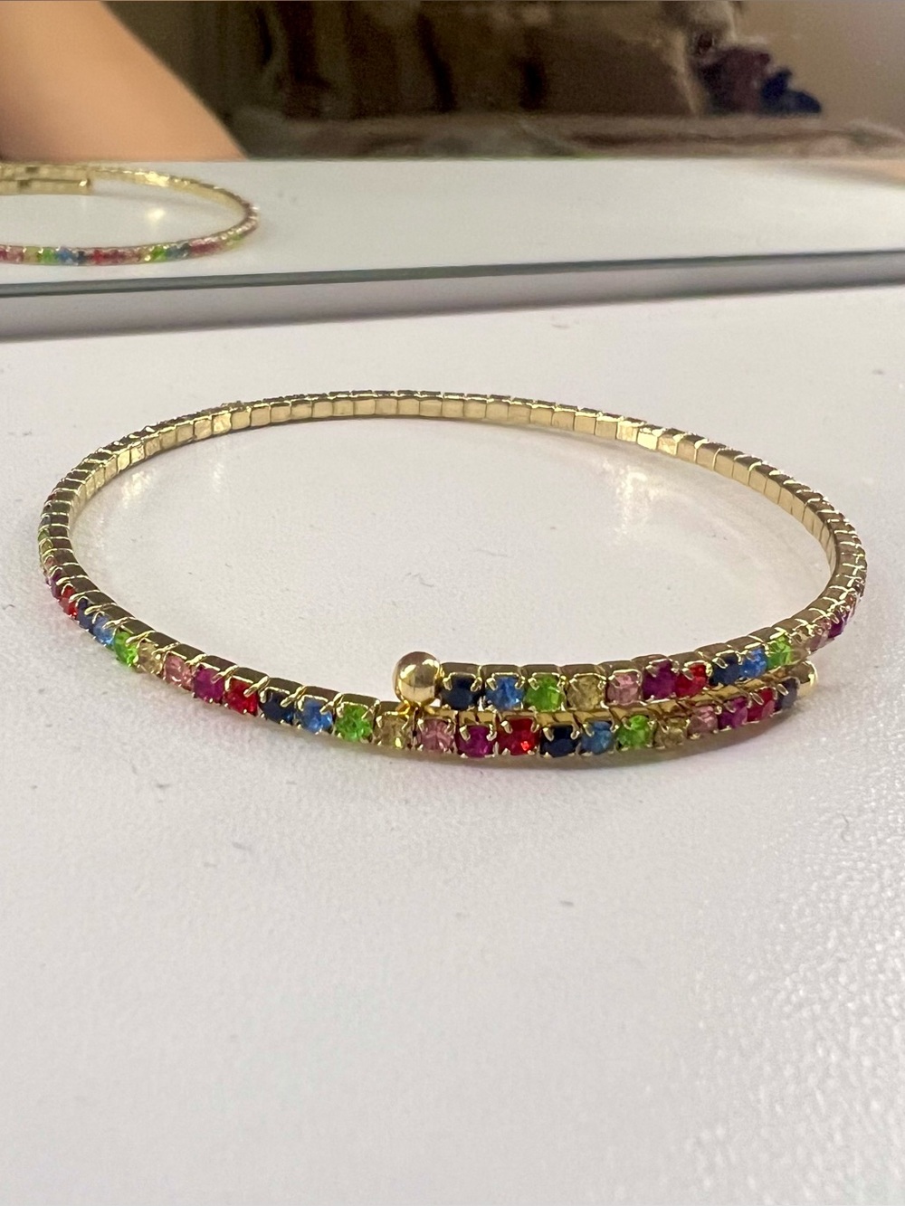 Gold Tone Multicolor Crystal Wrap Bangle Bracelet